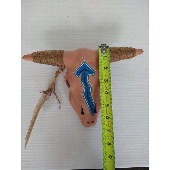 Vintage Terra Cotta Painted Southwestern Native American Steer Skull Wall Decor - Picture 2 of 9
